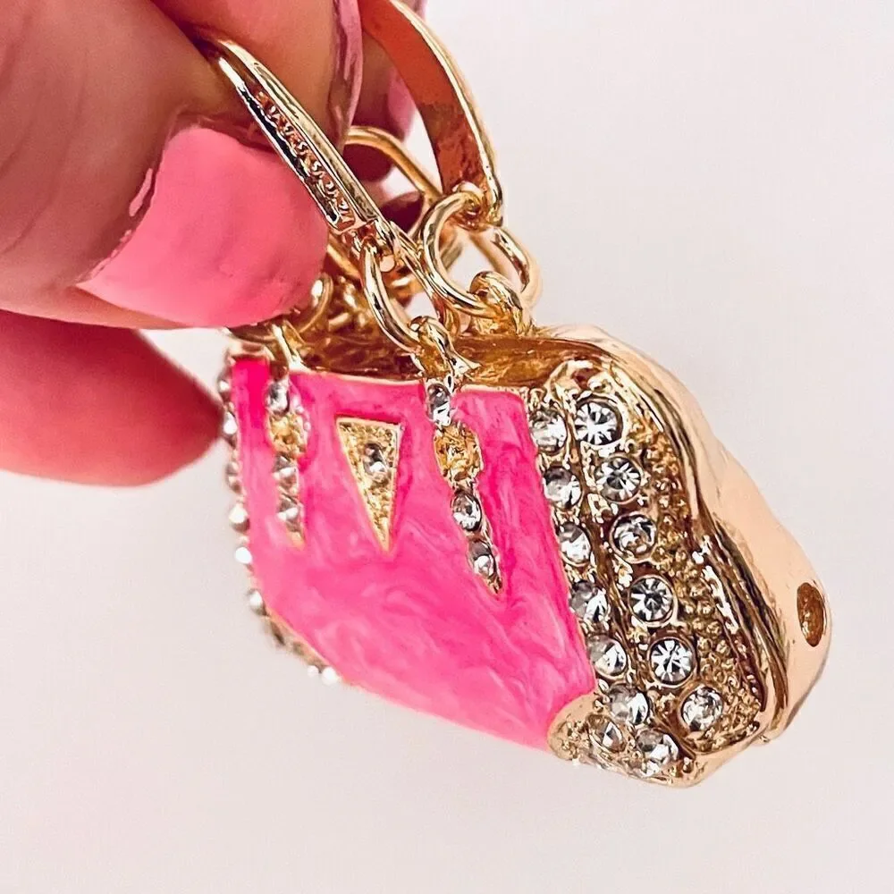 NWT Gorgeous Pink Gold Bling Metal Purse Handbag Lobster  Keyring Key holder